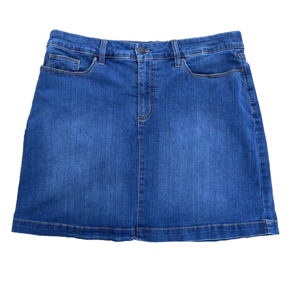 Croft & Barrow Denim Skirt Womens 14 Blue Jean Stretch Mini Casual Pocket Preppy